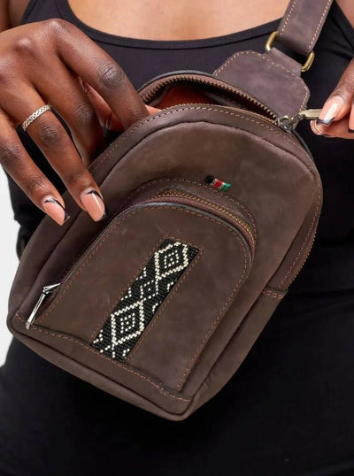 Mubi Leather Mtindo Crossbody Bag - Brown - Shopzetu