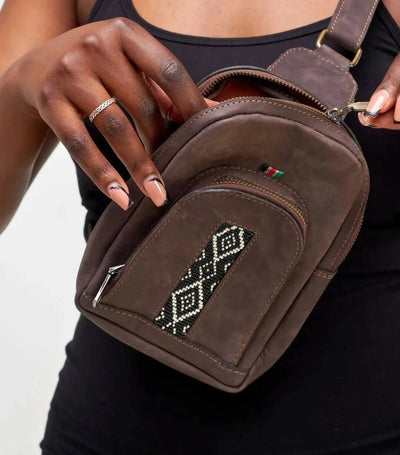 Mubi Leather Mtindo Crossbody Bag - Black - Shopzetu