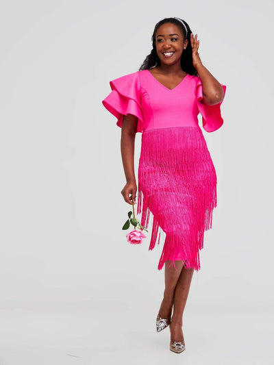 Bold N Chic Fringe Cotton Dress - Pink - Shopzetu